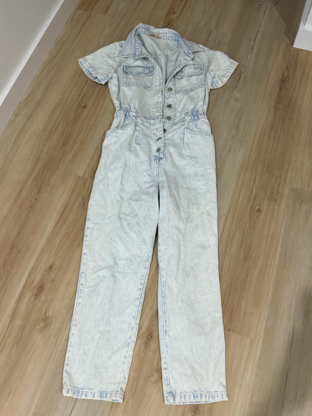 Light Wash Denim Jumpsuit - Short Sleeve